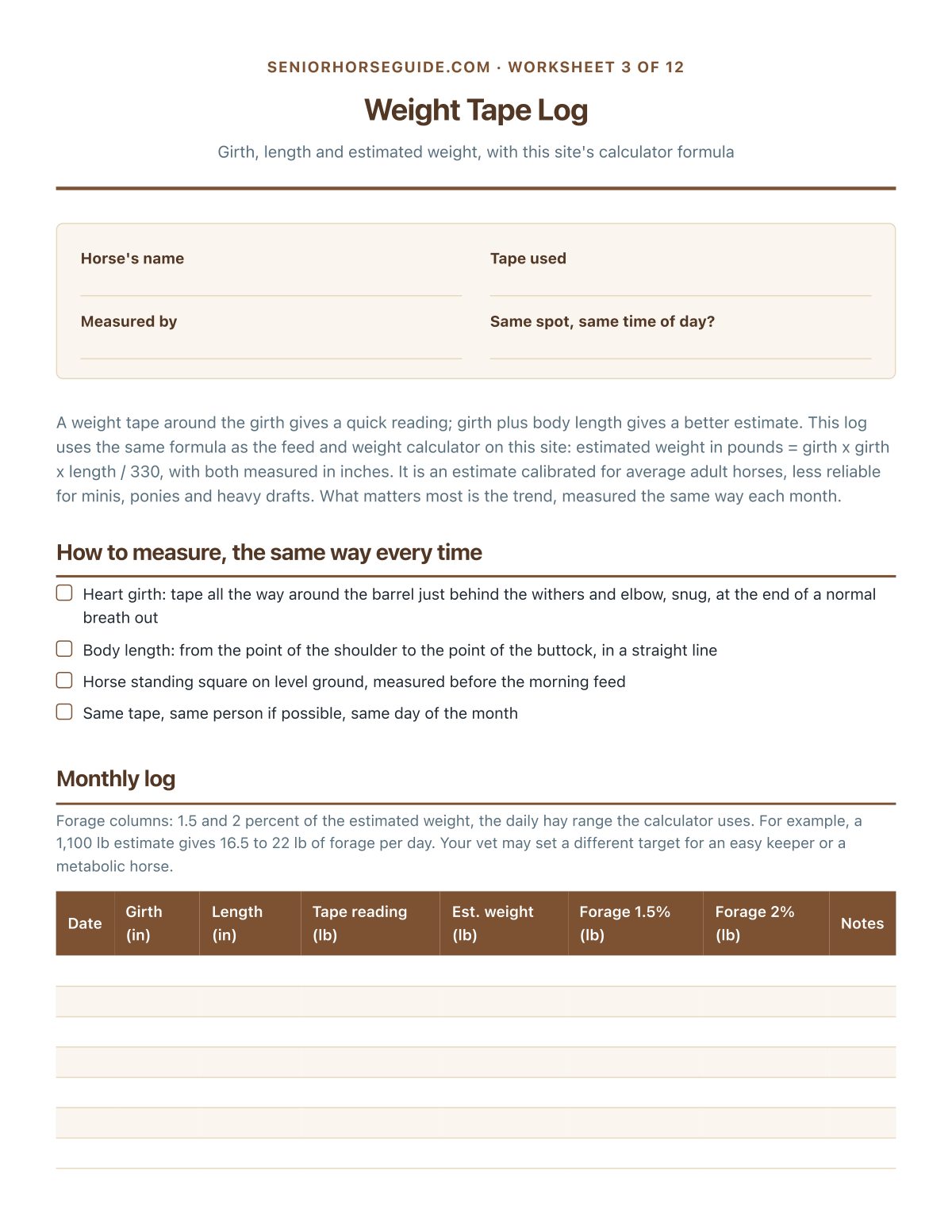 Weight Tape Log